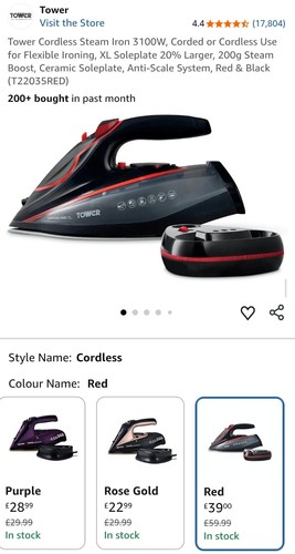 Tower cordless steam iron - steam,